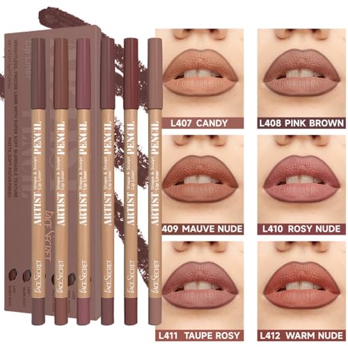 Beauty Glazed 6-Piece Nude Lip Liner Set - Waterproof Matte