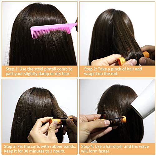 100 Pcs Hair Perm Rods Set - 5 Sizes Heatless Curlers with Comb