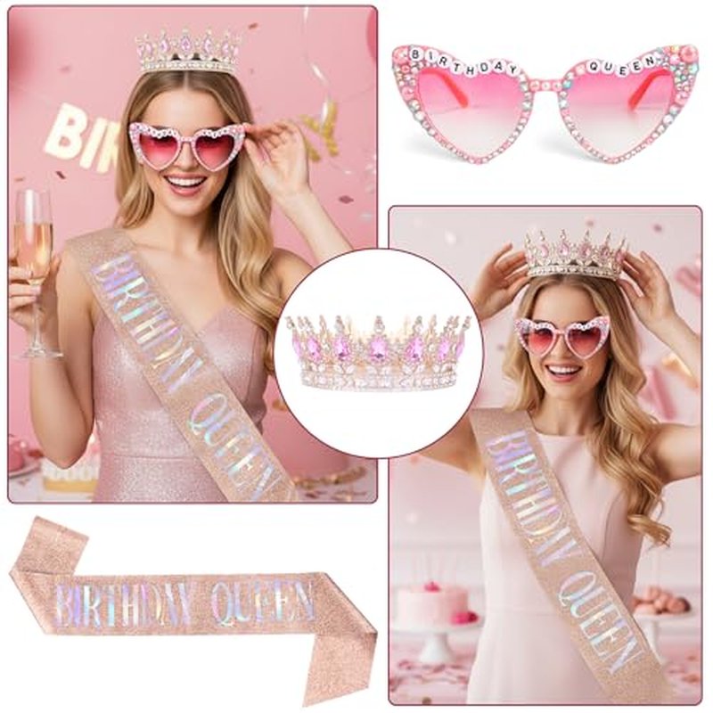Birthday Decorations Set for Women - Sash, Crown & Sunglasses