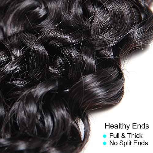 Water Wave Bundles with Lace Frontal Closure UDU 12A Wet and Wavy Human Hair Bundles with Closure 100% Unprocessed Human Hair Extensions Short Curly Remy Hair Weft with Free Part Frontal 50g/bundle
