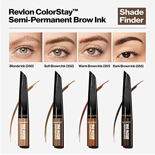 Revlon ColorStay 5-in-1 Semi-Permanent Brow Ink with Spoolie Brush, Waterproof, Transfer-proof, Smudge-proof, Easy to Remove Eyebrow Makeup, 355 Dark Brown Ink, 0.09 fl oz.