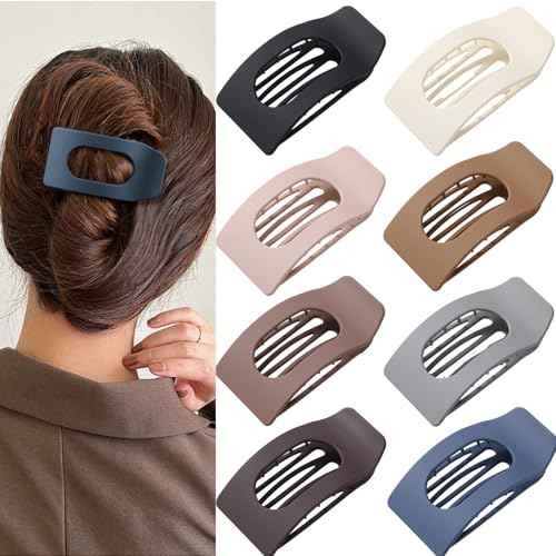 8 Pack Flat Hair Clips for Women ? Large Matte Rectangle No-Slip Claw Clips, Strong Hold Square Hair Accessories for Thick & Thin Hair, Lay Flat Design for Work & Daily Styling
