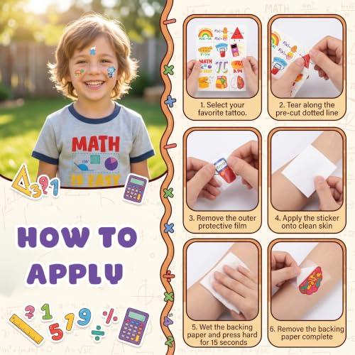 96 Pc Math Temporary Tattoos for Kids - Pre-Cut Party Favors