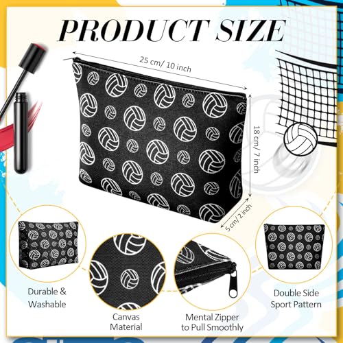 10 Pcs Volleyball Makeup Bag Volleyball Cosmetic Bag Canvas Volleyball Gift Bag Toiletry Pouch with Zipper Volleyball Team Gifts Travel Cosmetic Pouch Volleyball Accessories for Women Party