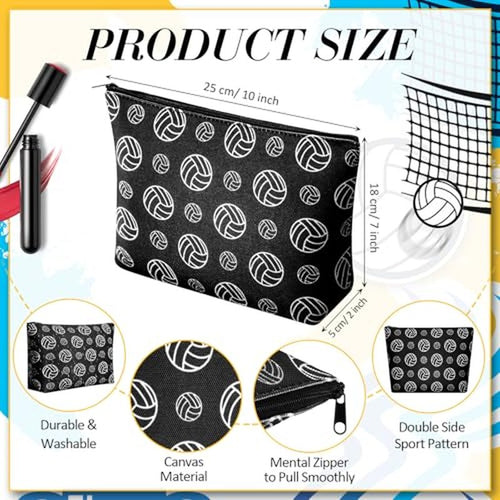 10 Pcs Volleyball Makeup Bag Volleyball Cosmetic Bag Canvas Volleyball Gift Bag Toiletry Pouch with Zipper Volleyball Team Gifts Travel Cosmetic Pouch Volleyball Accessories for Women Party