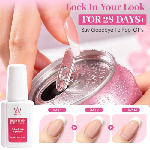 Brush On Nail Glue for Press Ons 20ml – QIEK, No UV Quick-Dry, Clear, Brush Applicator