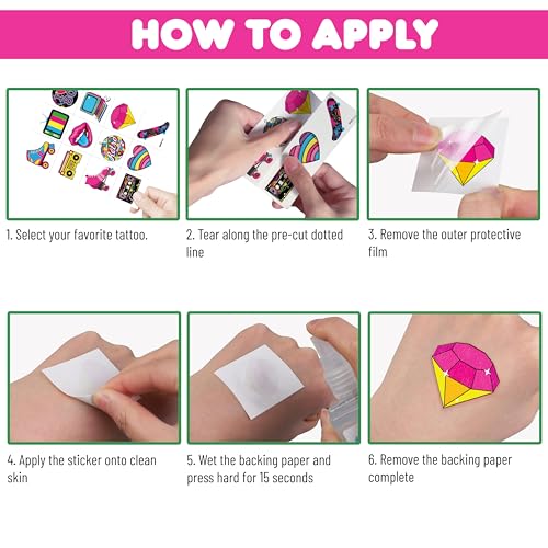 80s Temporary Tattoos 96 PCS Retro Party Favors for Kids