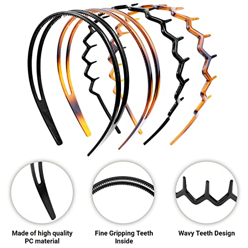 REDANHA 4-Piece Classic Black Brown Zigzag & Shark Tooth Headband Set - Non-Slip Hair Accessories for Women & Girls