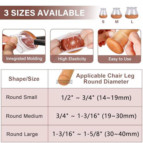 Chair Leg Floor Protectors Chair Leg Protectors for Hardwood Floors Felt Silicone Caps Strengthen Bottom Protection Non Slip Reduce Noise 16 Pack Black Round Medium Fit 3/4" ~ 1-3/16" (19~30mm)