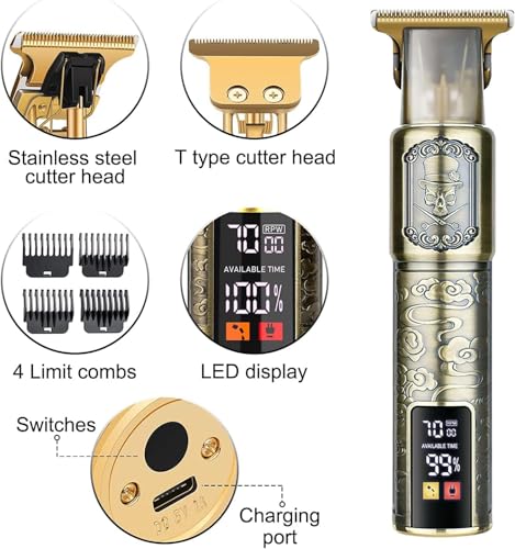 Generic Electric Hair Clipper, Hair Trimmer with Led Display Screen, Displaying Usage Time, Electric Hair Clipper, Hair Trimmer with Led Display Screen (Buddha's head), Beige