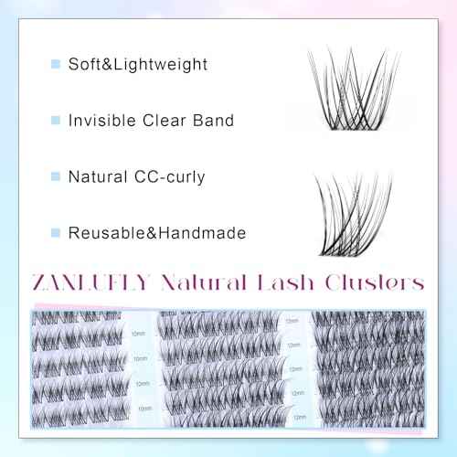 Lash Clusters Wispy Eyelash Clusters Natural CC-Curly Cluster Lashes zanlufly Wispy Individual Lashes 180Pcs Eyelash Extension 10 12 14MM DIY Lash Extension