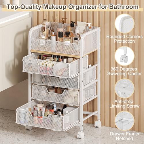 Hongtamoya Rolling Makeup Cart Organizer with 4 Drawers