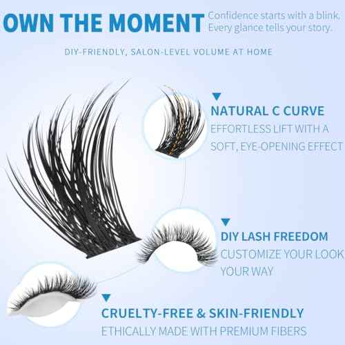 Kiromiro Lash Clusters 10-16mm Cluster Eyelash Extensions Wispy DIY Cluster Lashes Extension 144pcs Individual Lashes Nautral Eyelash Clusters C Curly Lashes Clusters