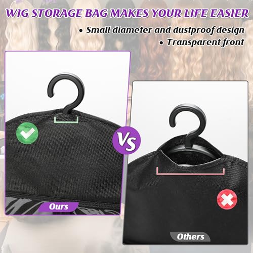 KOLLIEE 2 Pcs Wig Storage Bags with Hanger - Dust-Proof & Portable
