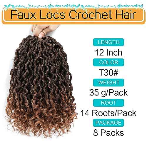 Karida Goddess Locs Crochet Hair 12 Inch, 8 Packs Faux Locs Crochet Hair for Black Women, Pre Looped Crochet Faux Locs With Curly Ends (12 Inch (Pack of 8), T30#)