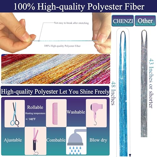 CHENZI Red 48 Inch Hair Tinsel Extensions Fairy Hair Kit for Vibrant Hairstyles