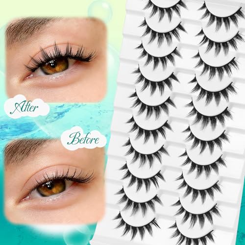 Fyonas Manga False Eyelashes 9-12mm C Curl Anime Doll Eyes (10 Pairs)