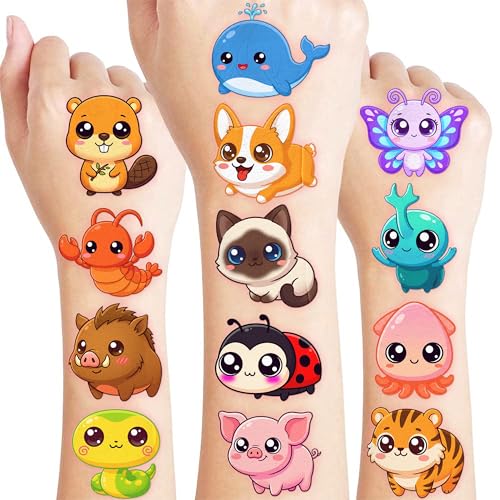 96 PCS Kawaii Animals Temporary Tattoos for Kids