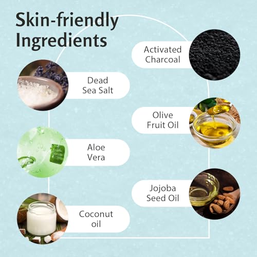 M3 Naturals Charcoal Body Scrub with Collagen & Stem Cells - 12 oz, Exfoliating Face & Body Polish, Pack of 1