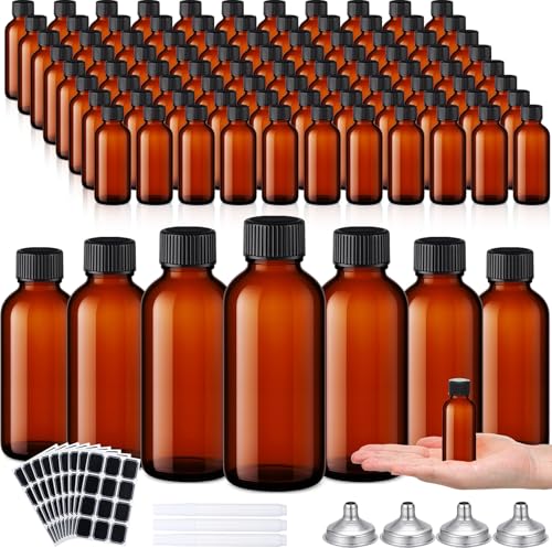 100 Pcs 0.5 oz Amber Glass Boston Bottles with Caps & Labels