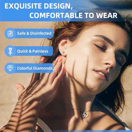 Get the Perfect Ear Piercing with 24 Pcs Premium Ear Piercing Kit - Includes 8 Black CZ Stones Earrings and 8 Easy-to-Use Self Ear Piercing Gun - Safe and Painless