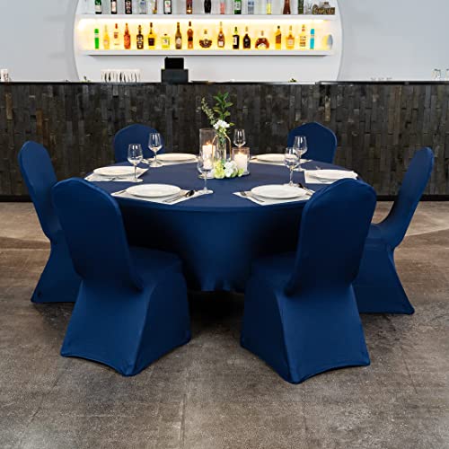 Restaurantware Table Tek 72 x 30 Inch Round Table Covers 1 Washable Spandex Tablecloths - Wrinkle-Free Durable Blue Polyester Fitted Tablecloths for Parties Banquets or Weddings