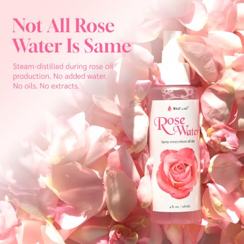 Well's Oil Rosewater Face & Hair Mist Spray (2 fl oz / 59 mL) | 4pcs | Floral Rosewater Hydrosol | Alcohol-Free
