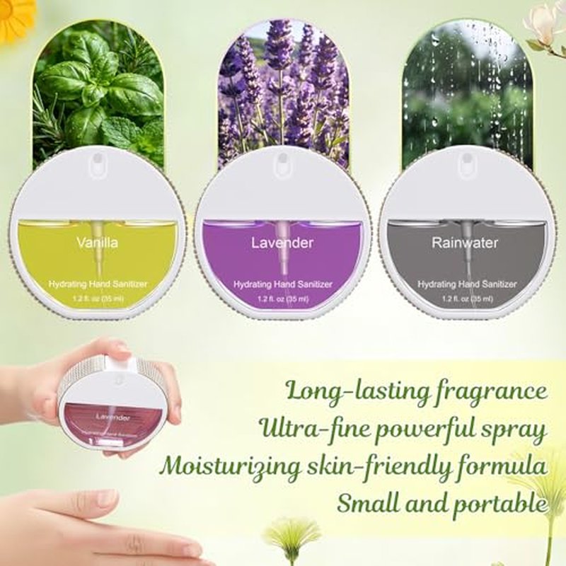 3 Pack Hydrating Hand Sanitizer Spray - Travel Size with Rhinestones