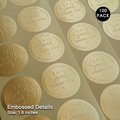 100 x A Sweet Thank You Labels Embossed Round Gold Matte Stickers Wedding Snack Bag Sweets Desserts Favors Stickers Embossed Stickers 1.6 inch