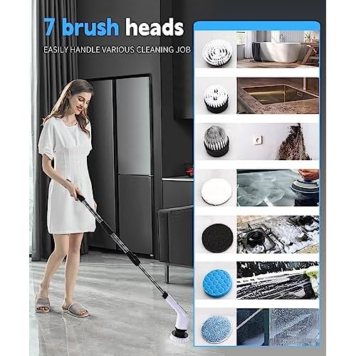 Electric Spin Scrubber Cleaning Brush: Cordless Power Shower Scrubber for Cleaning Bathroom Tub Tiles Car with Long Handle | Portable E Spin Bathtub Spinning Cleaner Scrub Brush Household Use Supplies