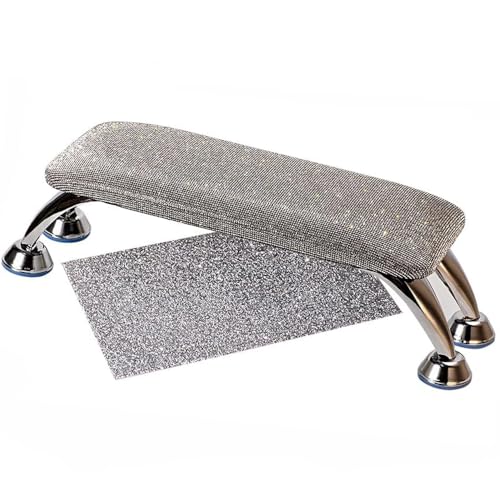 Klimonla Manicure Arm Rest for Nails Tech - Salon Grade Manicure Hand Rest with Non-Slip Mat, Durable Sparkly Fabric Stable Metal Base for Nail Techs Home Beauty Salon