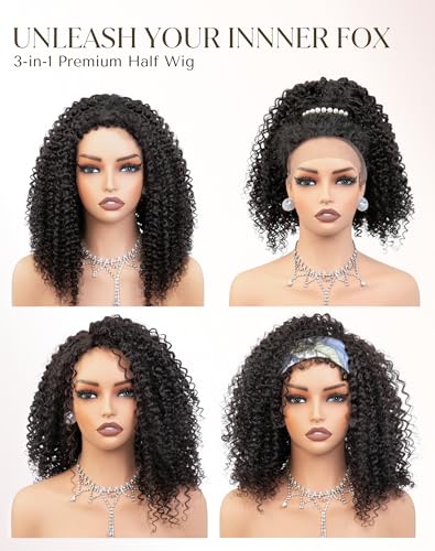 The Fox Kinky Curly Half Wig 14" Black Human Hair