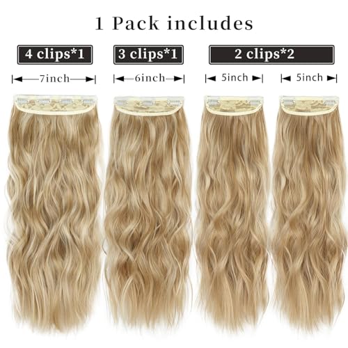 20" Blonde Clip-In Hair Extensions, 4 Pieces Curly Synthetic