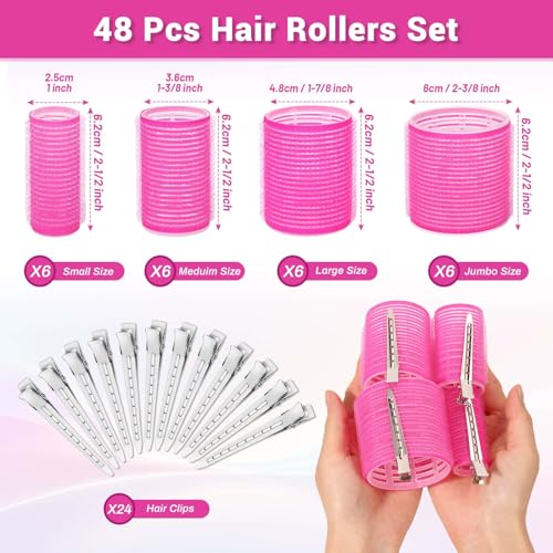 24Pc Self-Grip Hair Rollers Set with 4 Sizes & Clips