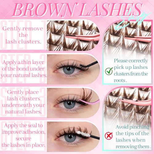 Brown Lash Clusters Manga Wispy Natural Cluster Eyelash Extensions 180pcs Bunny Anime Spike Eyelashes Cluster 8mm Bottom Lashes Individual Fake Eyelash C Curl 8-16mm DIY at Home (Spark Brown)