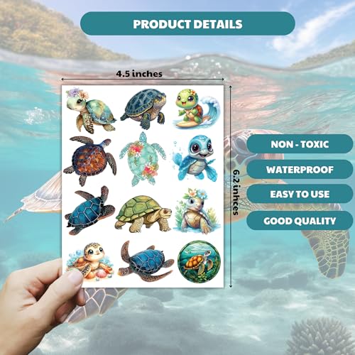 Sea Turtle Temporary Tattoos, Turtle Waterproof Temporary Tattoo Stickers for Birthday Decorations Party Supplies Party Favors School Rewards Gifts