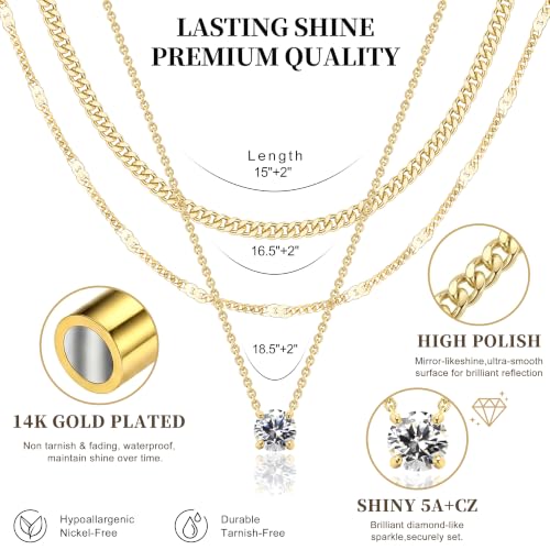 WomenGifts Gold Layered Necklace Set with Cubic Zirconia 14K Silver Plated Pendant Jewelry