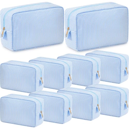 Sanwuta Seersucker Cosmetic Bag Set 10pc Light Blue
