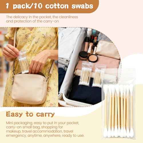 100 PCS (10 Pack of 10) Travel Size Cotton Swabs for Ears,Individually Wrapped Cotton Swabs,Round Tipped Round Ear Swab,Ear Sticks,Travel Ear Cleaning Cotton Buds for Travel Makeup,Hotel