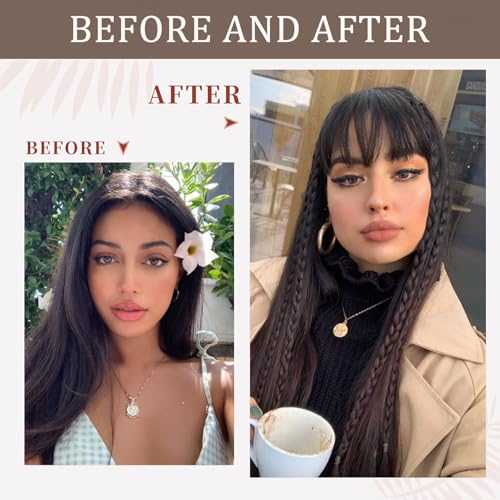 Human Hair Clip-In Bangs for Women - Wispy & Natural Look, Brown/Black