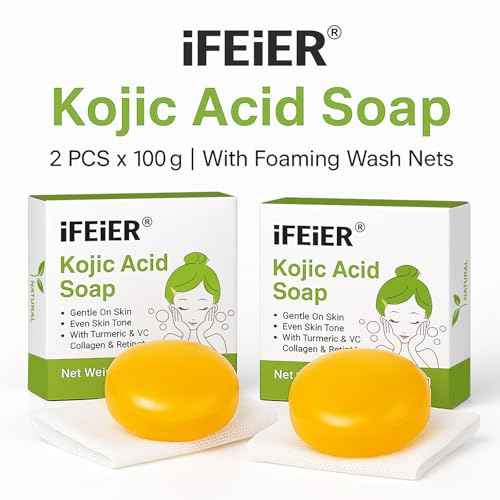 Kojic Acid Soap Bars 200g(7.04 oz) 2PACK | Vitamin C soap, Vitamin E, Retinol, Collagen soap, Turmeric bath Soap Bars pads with foaming net for Men and Women body wash, Face & Body Cleanser
