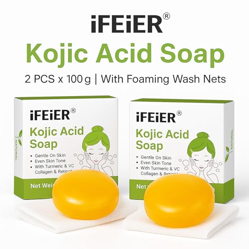 Kojic Acid Soap Bars 200g(7.04 oz) 2PACK | Vitamin C soap, Vitamin E, Retinol, Collagen soap, Turmeric bath Soap Bars pads with foaming net for Men and Women body wash, Face & Body Cleanser