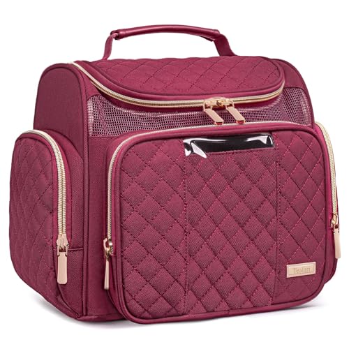 Tealari Wine Red Large Toiletry Bag for Travel, Water-Resistant Shower Caddy with Transparent Phone Pocket