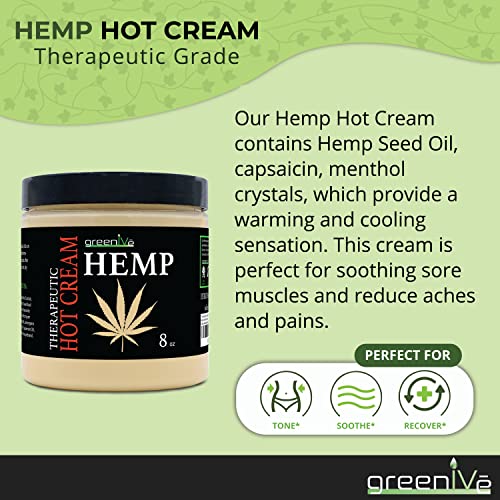 GreenIVe Hemp Hot Cream Massage Lotion Soothing and Moisturizing Joints, Muslces, and Wraps for Skin Tightning (8 oz Jar)