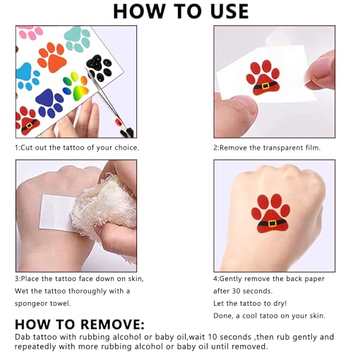 12 Sheets Dog Paw Temporary Tattoos, Paw Print Birthday Party Supplies Decorations Cute Face Body Art Fake Tattoo Stickers Paw Print Party Favors Goodie Bag Fillers School Classroom Reward Gifts