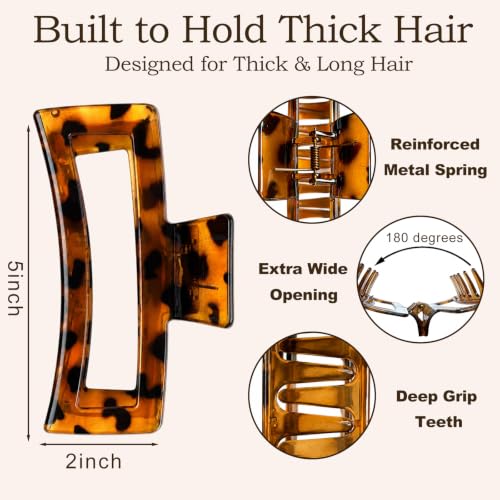 SEVEN STYLE Glossy Leopard 5-Inch XL Jumbo Claw Clips 4-Pack for Women