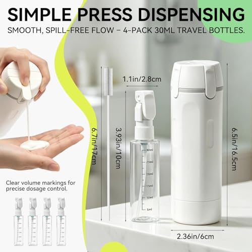 HABSKT White 4-in-1 Travel Dispenser with Pump - Refillable Toiletry Bottles Set