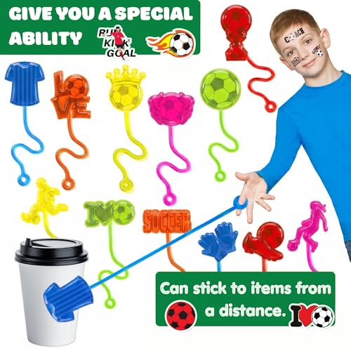 48PCS Soccer Party Favors - 24PCS Temporary Tattoos & 24PCS Stick Hands - Perfect Birthday Party Supplies, Goodie Bag Stuffers, Treasure Box Toys, Classroom Prizes, and Student Gifts