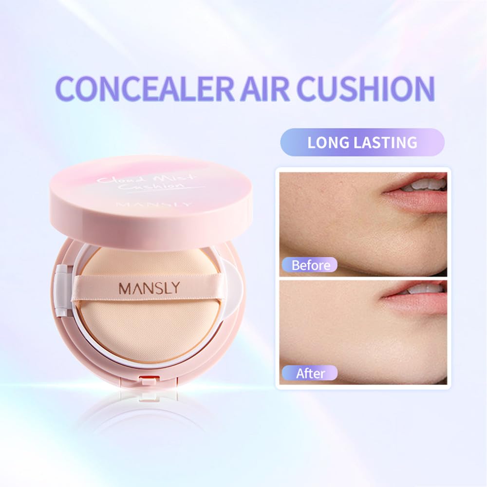 LAMUSELAND Air Cushion BB Cream Foundation, 2 Shades Tinted Moisturizing Waterproof Long-lasting Nude Natural Concealer, Oil Control BB Cream Makeup (Natural, 1)