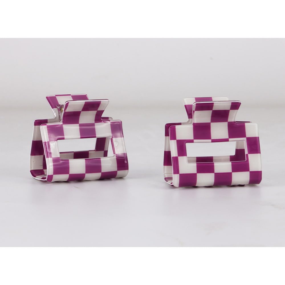 Chess Board Hair Clips for Women Cute Checker Claw Clip for Girls Hair Clips Claw Hair Accessories Small Size Purple White, 2 Pack